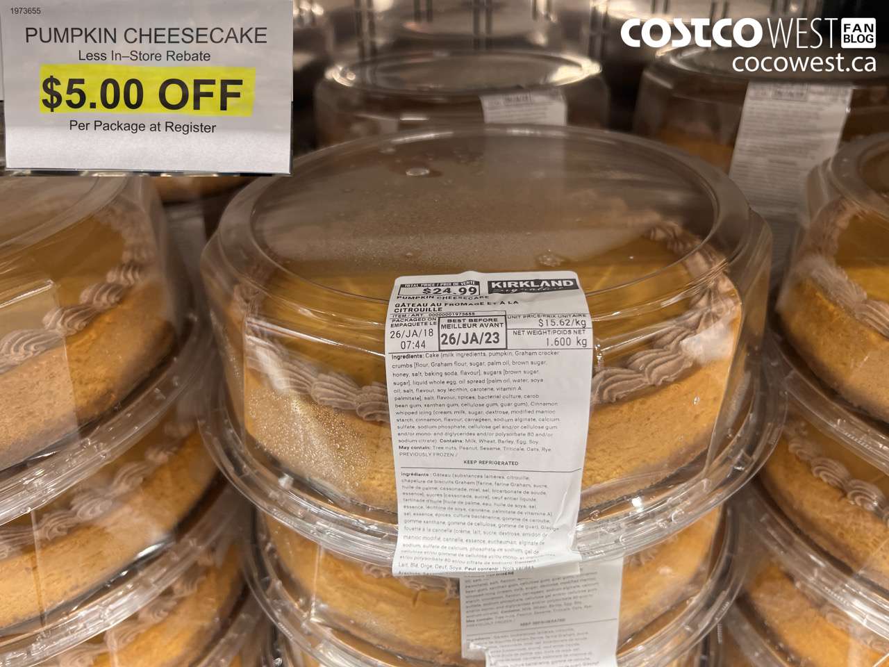 1973655 PUMPKIN CHEESECAKE 1.600 KG ($5.00 INSTANT SAVINGS)