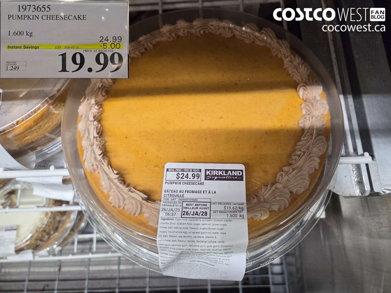 1973655 PUMPKIN CHEESECAKE 1.600 KG ($5.00 INSTANT SAVINGS EXPIRES ON 2026-02-15) $19.99