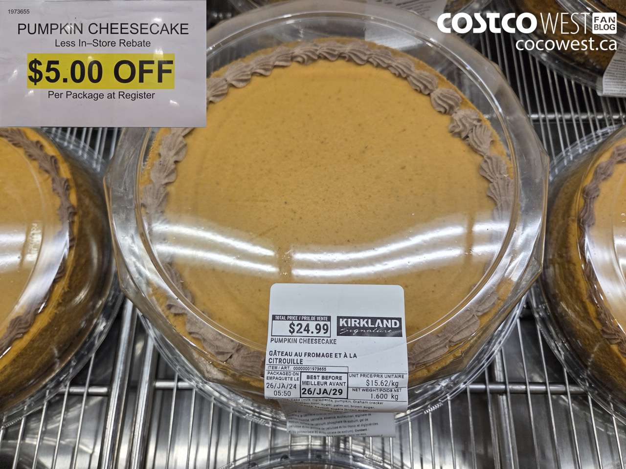 1973655 PUMPKIN CHEESECAKE 1.600 KG ($5.00 INSTANT SAVINGS)