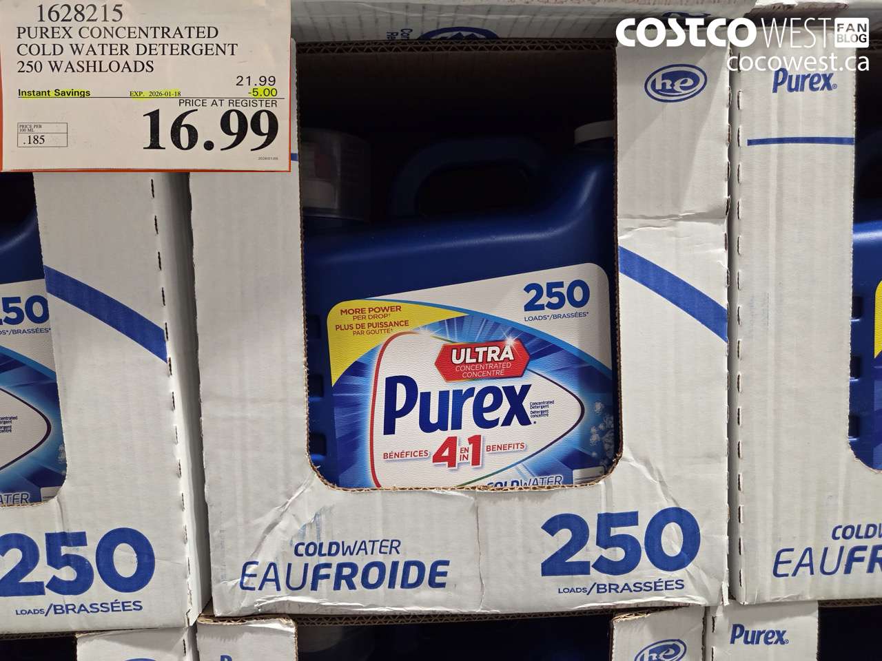 1628215 PUREX CONCENTRATED COLD WATER DETERGENT 250 WASHLOADS ($5.00 INSTANT SAVINGS EXPIRES ON 2026-01-18) $16.99