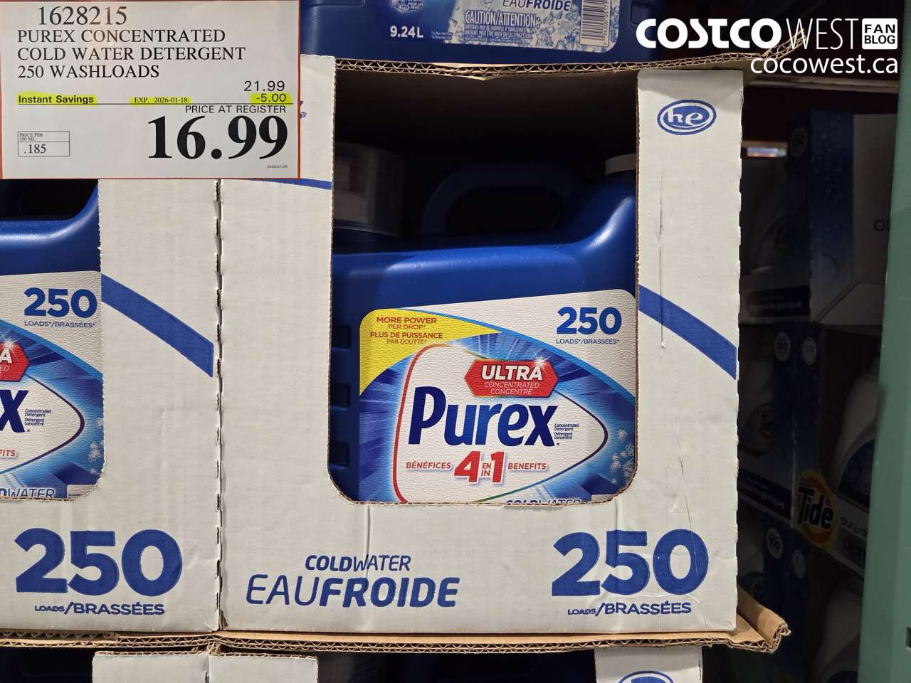1628215 PUREX CONCENTRATED COLD WATER DETERGENT 250 WASHLOADS ($5.00 INSTANT SAVINGS EXPIRES ON 2026-01-18) $16.99