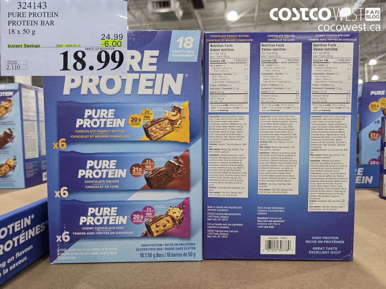 324143 PURE PROTEIN VARIETY PACK 18 X 50G ($6.00 INSTANT SAVINGS EXPIRES ON 2026-02-15) $18.99