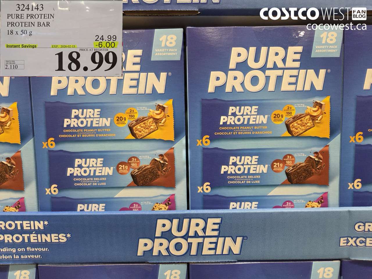 324143 PURE PROTEIN VARIETY PACK 18 X 50G ($6.00 INSTANT SAVINGS EXPIRES ON 2026-02-15) $18.99