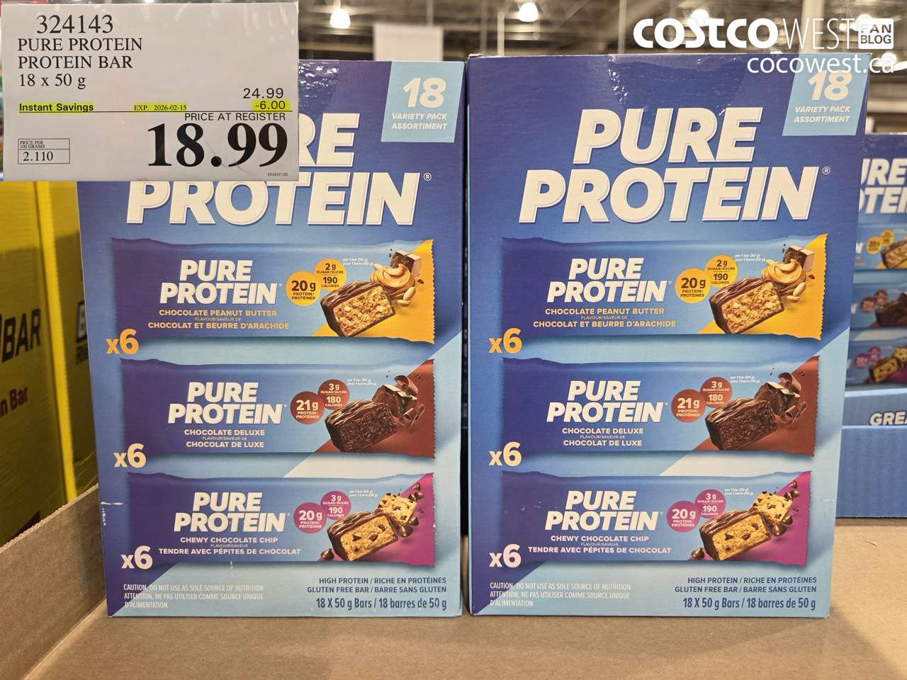 324143 PURE PROTEIN VARIETY PACK 18 X 50G ($6.00 INSTANT SAVINGS EXPIRES ON 2026-02-15) $18.99