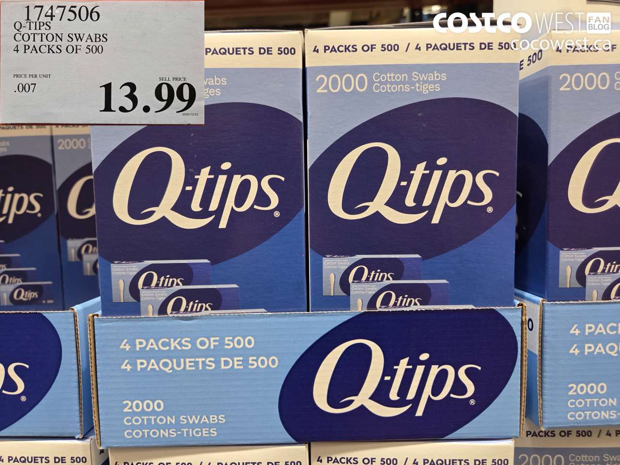 1747506 Q-TIPS COTTON SWABS 4 PACKS OF 500 $13.99
