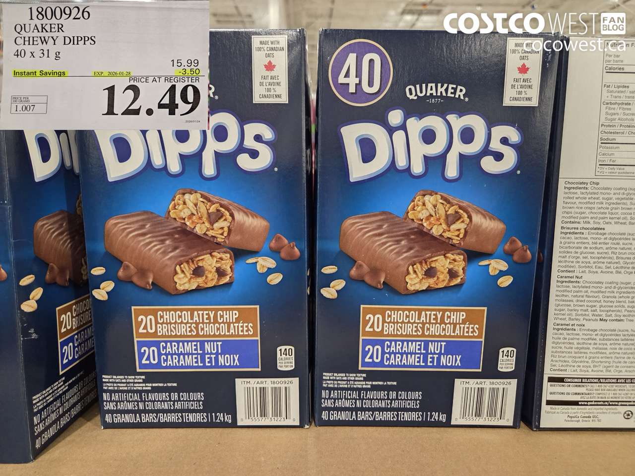 1800926 QUAKER CHEWY DIPPS 40 x 31g ($3.50 INSTANT SAVINGS EXPIRES ON 2026-01-28) $12.49