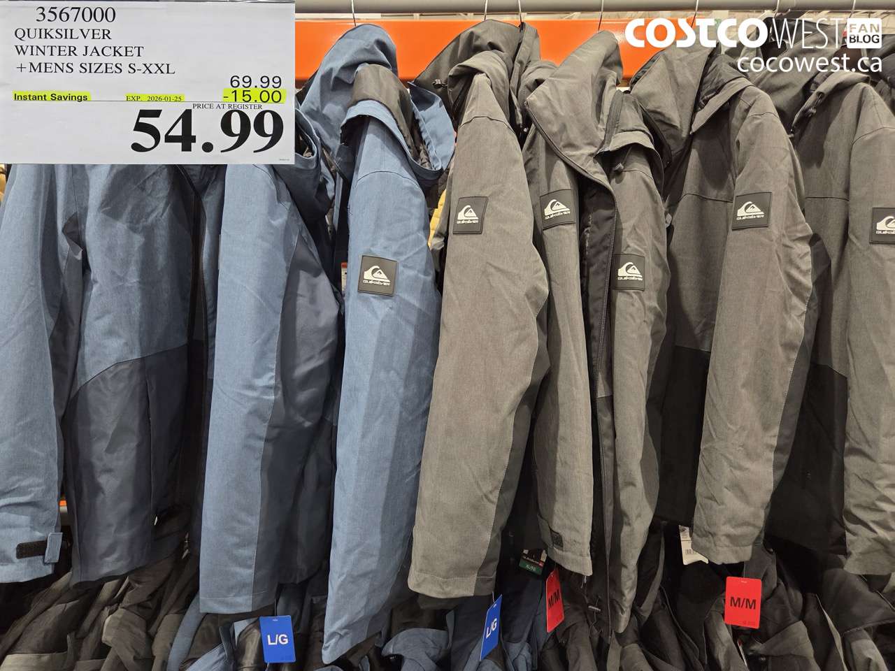 3567000 QUIKSILVER WINTER JACKET MENS SIZES S-XXL ($15.00 INSTANT SAVINGS EXPIRES ON 2026-01-25) $54.99