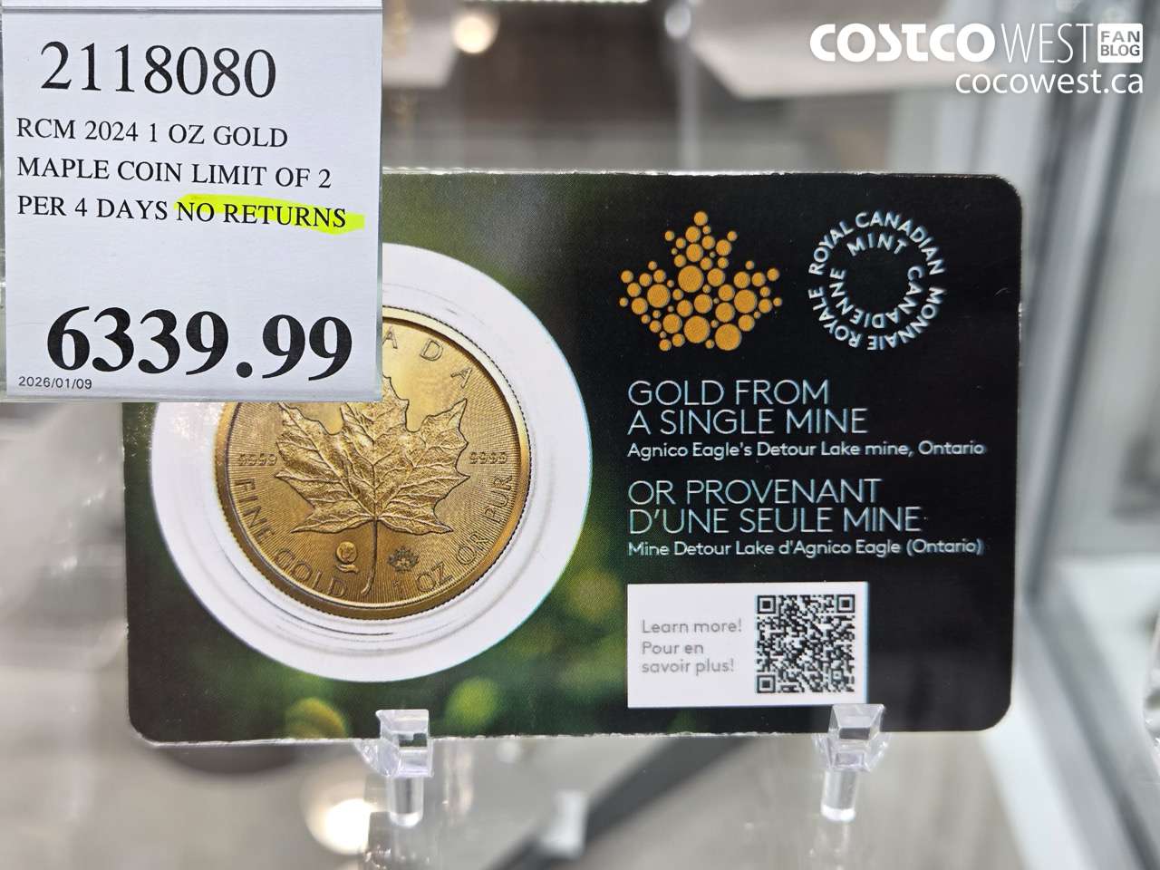 2118080 RCM 2024 1 OZ GOLD. MAPLE COIN LIMIT OF 2 PER 4 DAYS NO RETURNS $6339.99