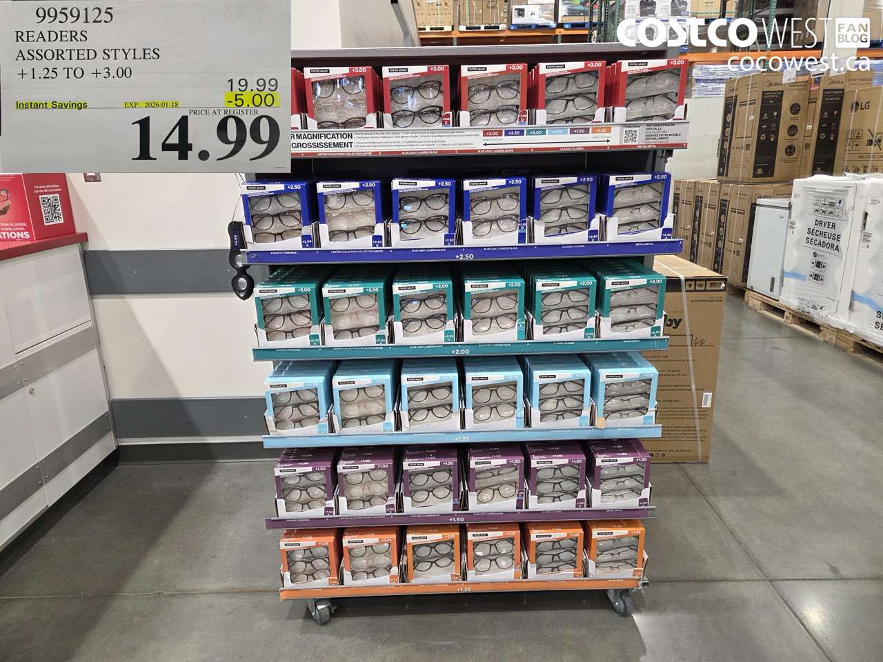 9959125 READERS ASSORTED STYLES +1.25 TO +3.00 ($5.00 INSTANT SAVINGS EXPIRES ON 2026-01-18) $14.99