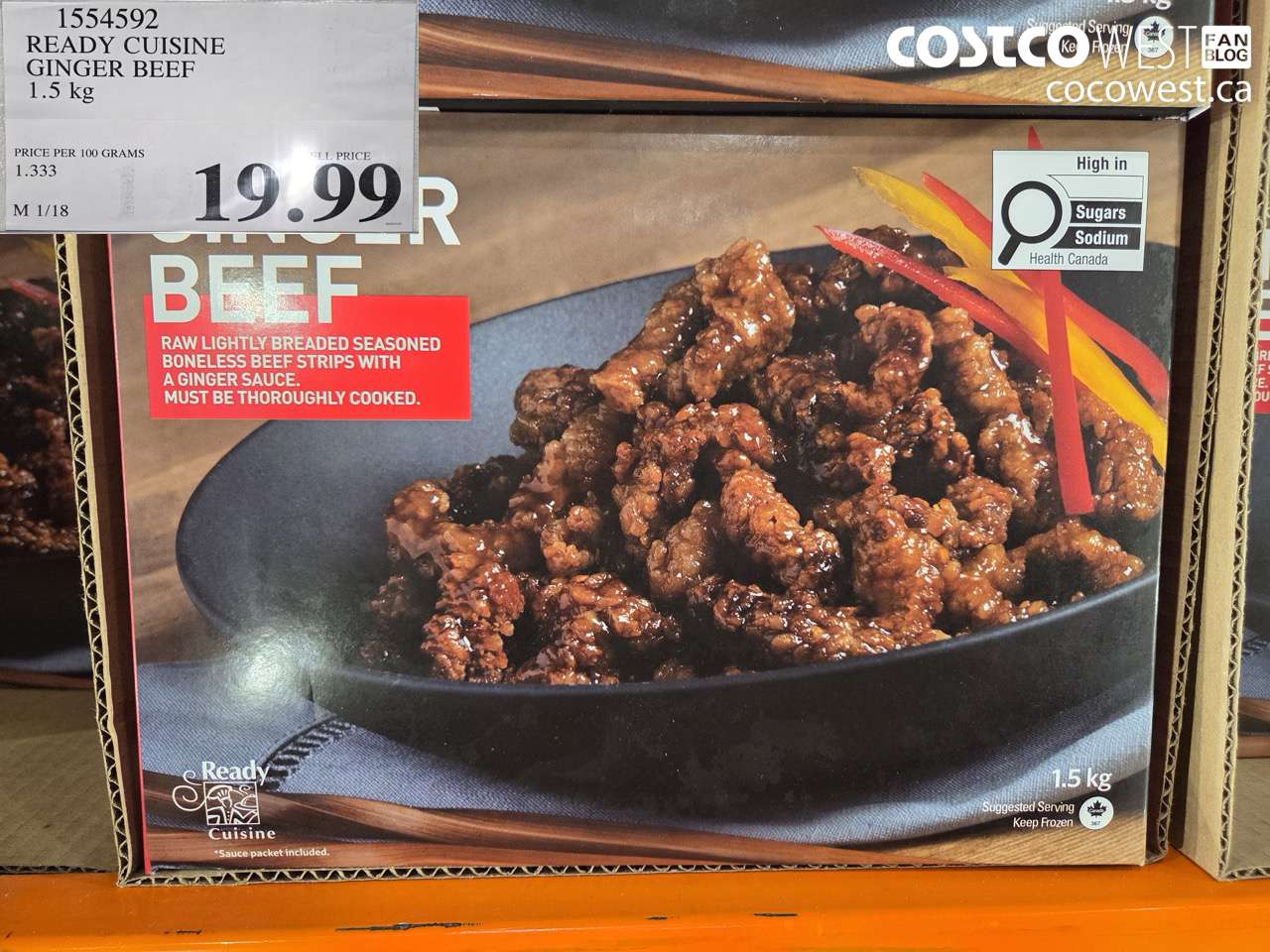 1554592 READY CUISINE GINGER BEEF 1.5 kg $19.99