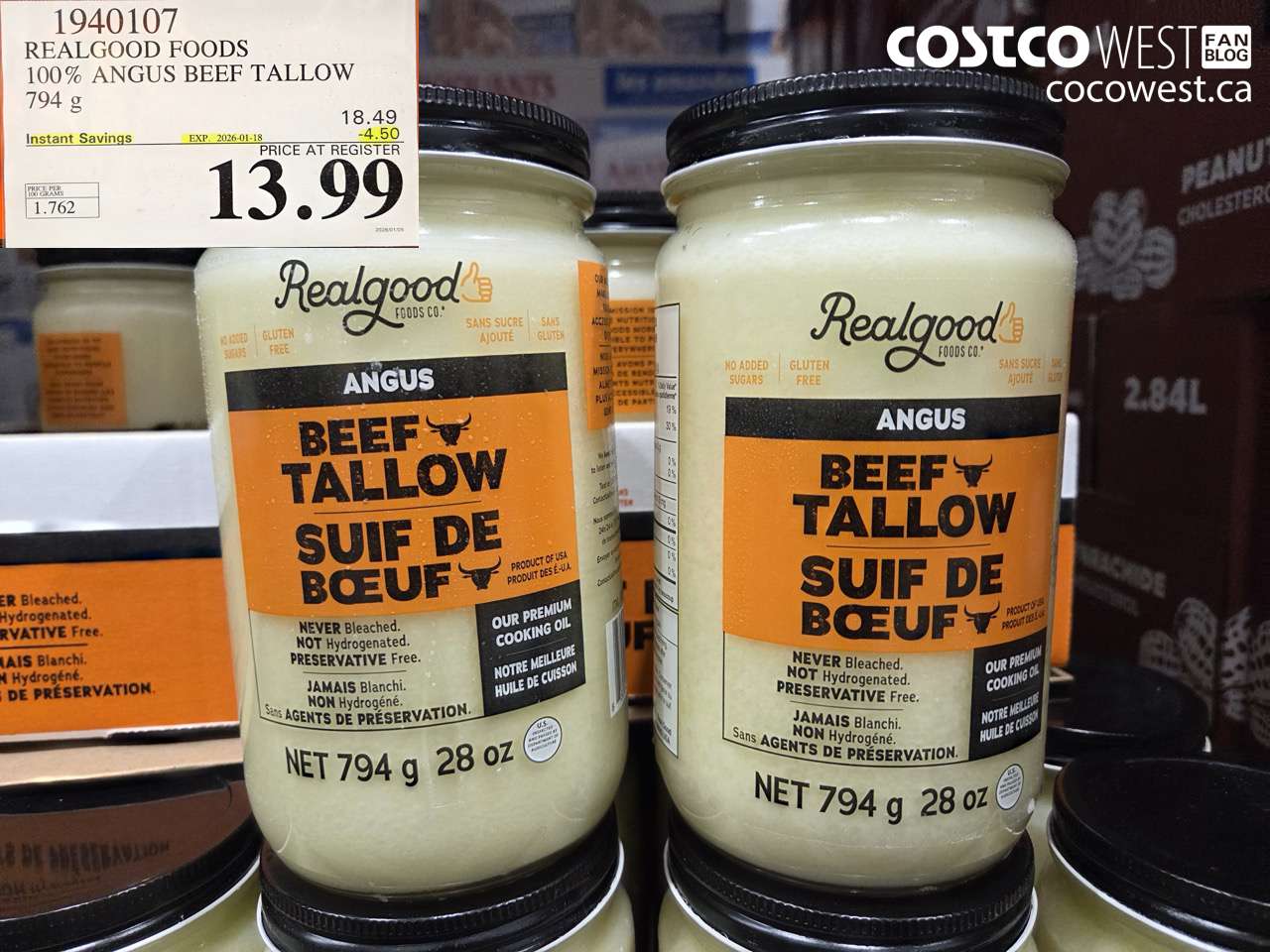 1940107 REALGOOD FOODS 100% ANGUS BEEF TALLOW 794G ($4.50 INSTANT SAVINGS EXPIRES ON 2026-01-18) $13.99