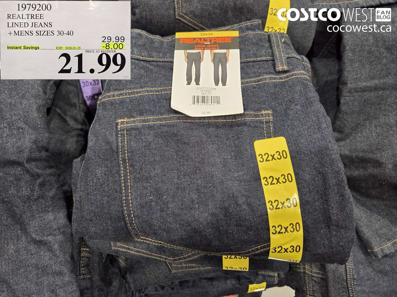 1979200 REALTREE LINED JEANS MENS SIZES 30-40 ($8.00 INSTANT SAVINGS EXPIRES ON 2026-01-25) $21.99