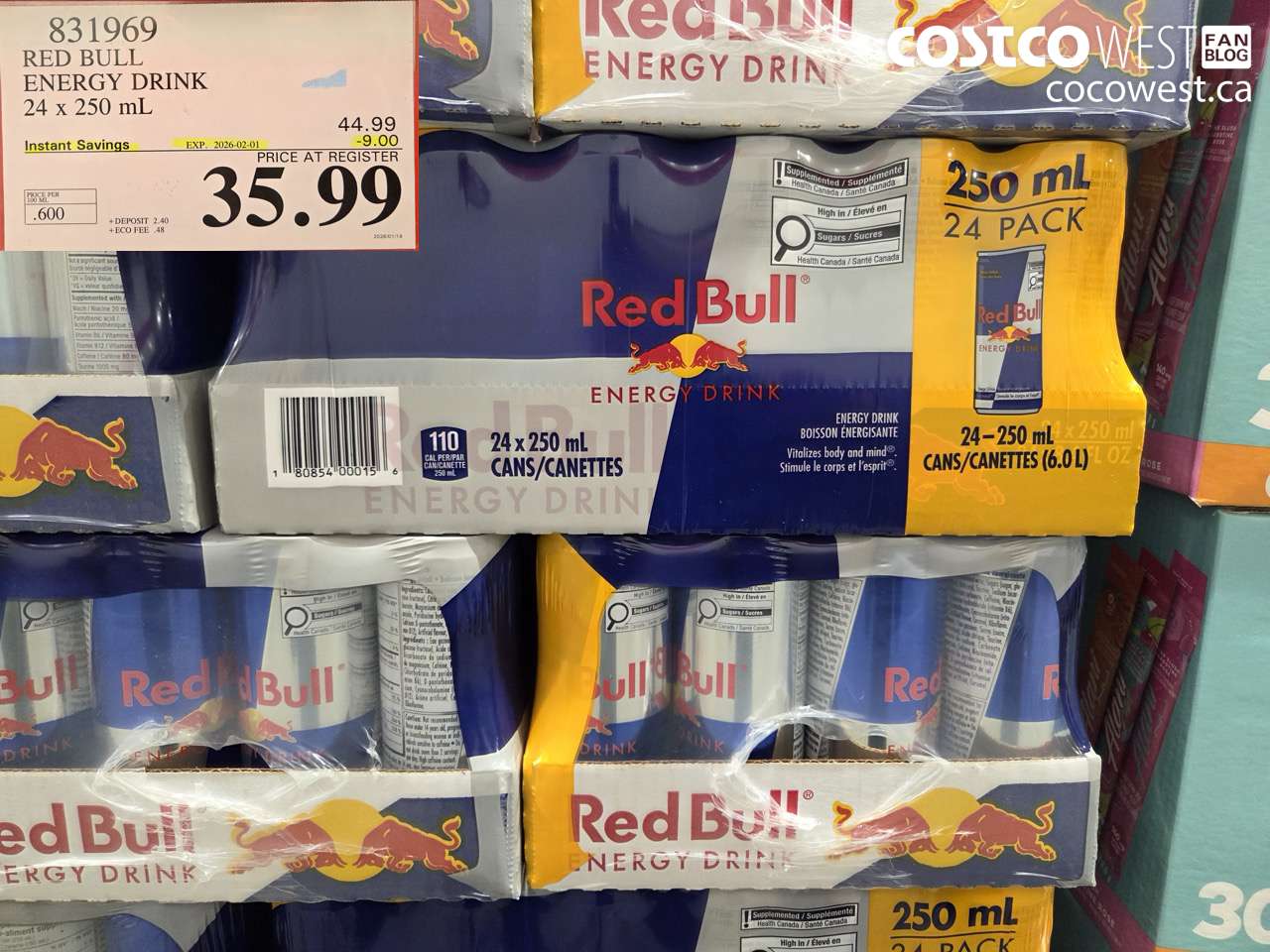 831969 RED BULL ENERGY DRINK 24 x 250 mL ($9.00 INSTANT SAVINGS EXPIRES ON 2026-02-01) $35.99