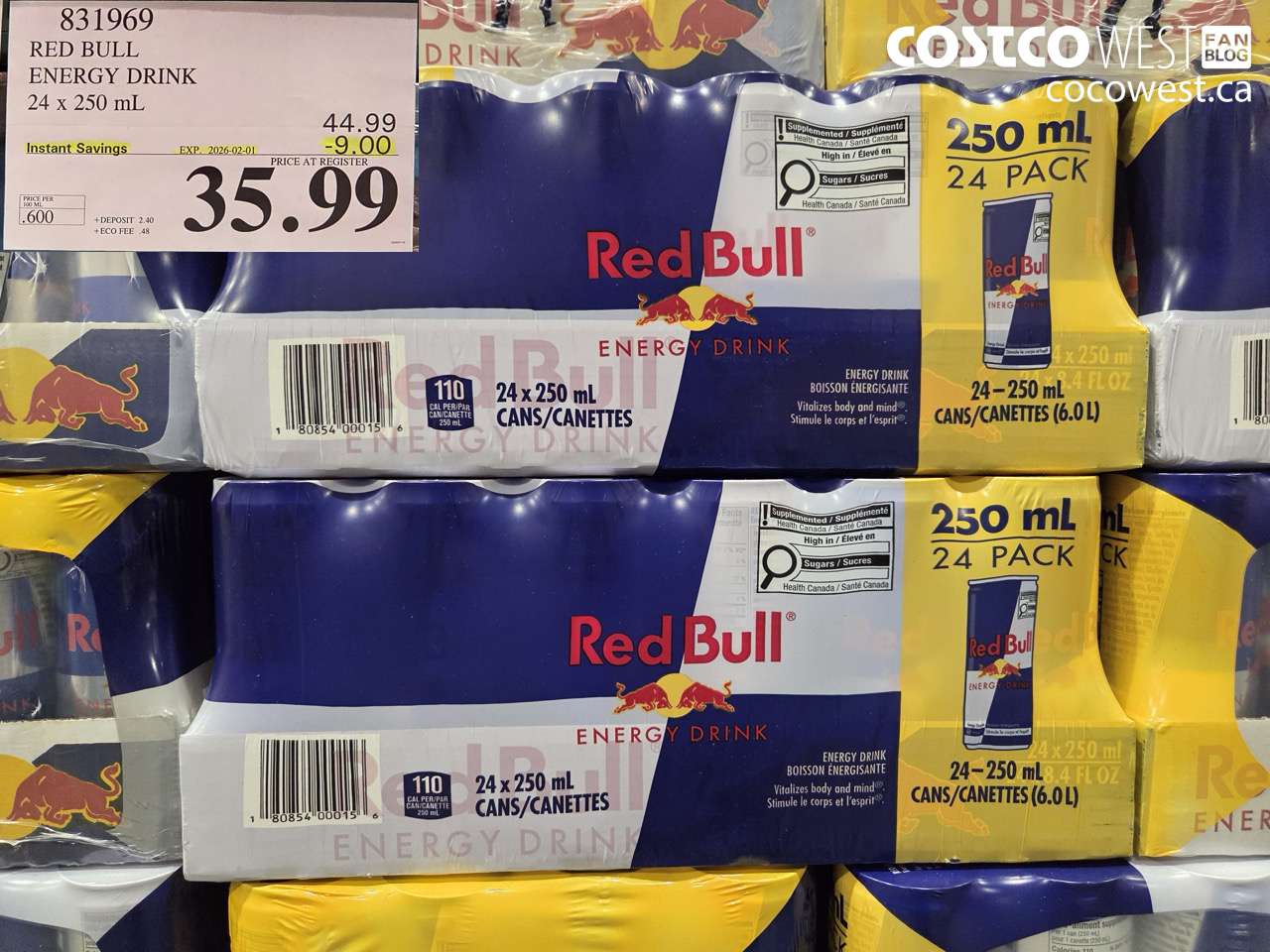 831969 RED BULL ENERGY DRINK 24 x 250 mL ($9.00 INSTANT SAVINGS EXPIRES ON 2026-02-01) $35.99