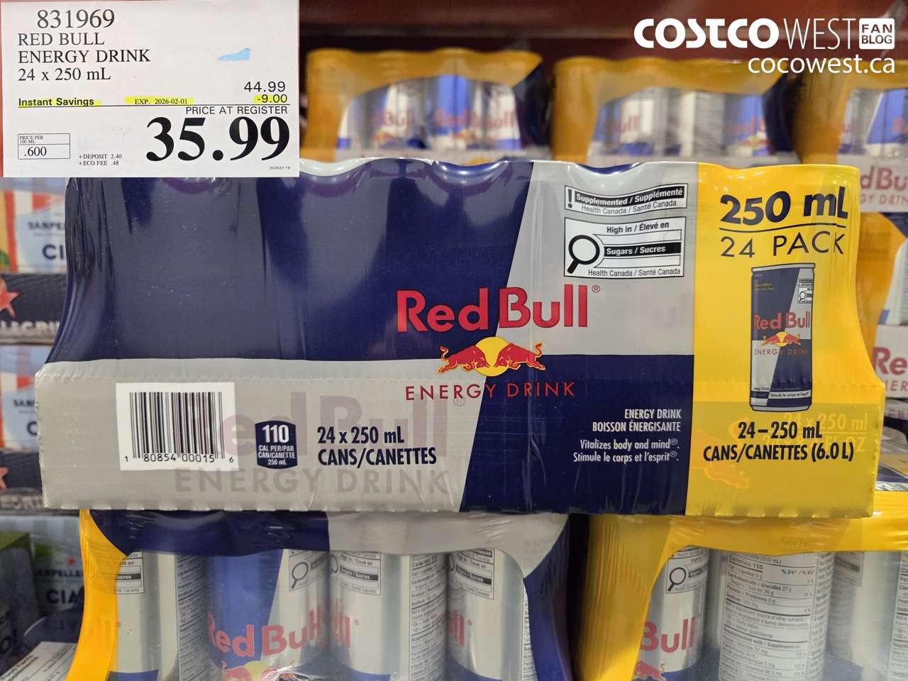 831969 RED BULL ENERGY DRINK 24 x 250 mL ($9.00 INSTANT SAVINGS EXPIRES ON 2026-02-01) $35.99