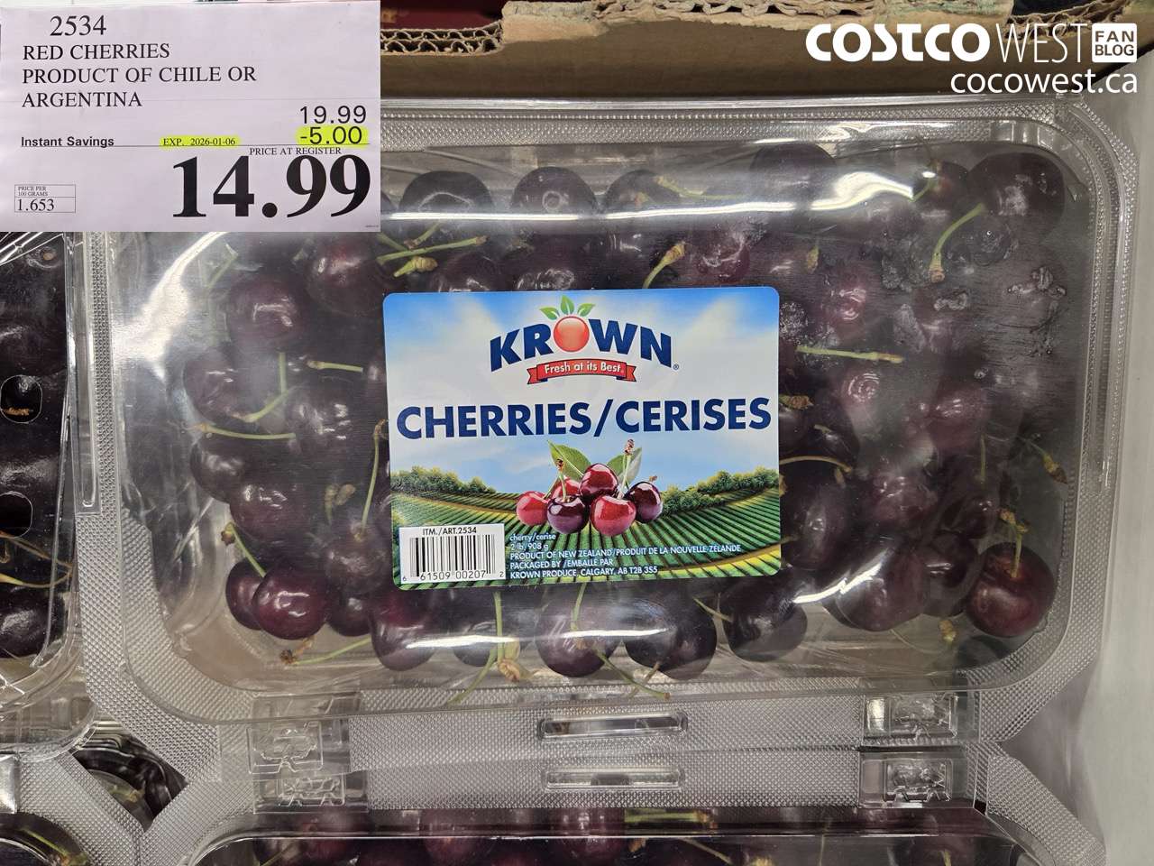 2534 RED CHERRIES PRODUCT OF CHILE OR ARGENTINA ($5.00 INSTANT SAVINGS EXPIRES ON 2026-01-06) $14.99