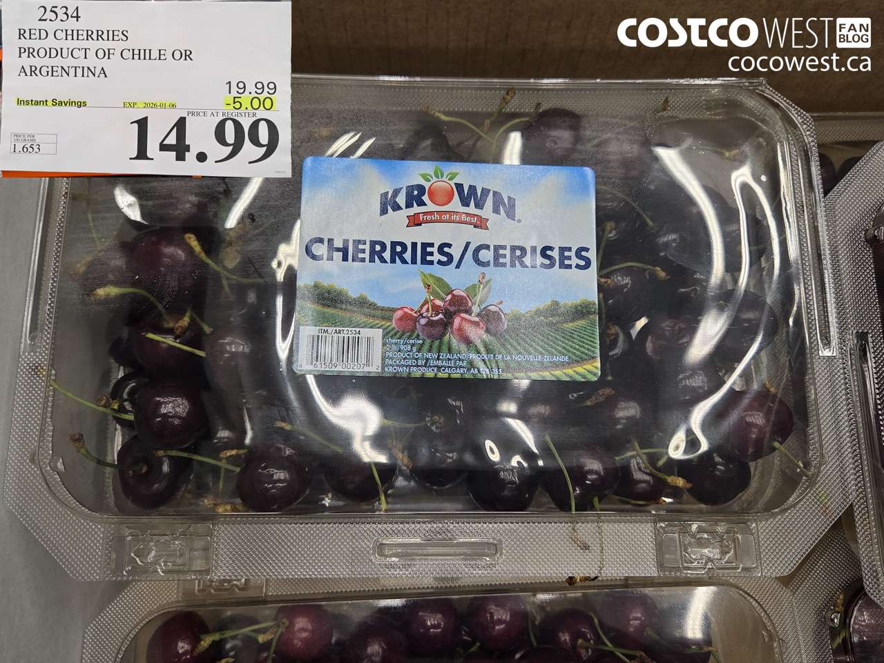 2534 RED CHERRIES PRODUCT OF CHILE OR ARGENTINA ($5.00 INSTANT SAVINGS EXPIRES ON 2026-01-06) $14.99