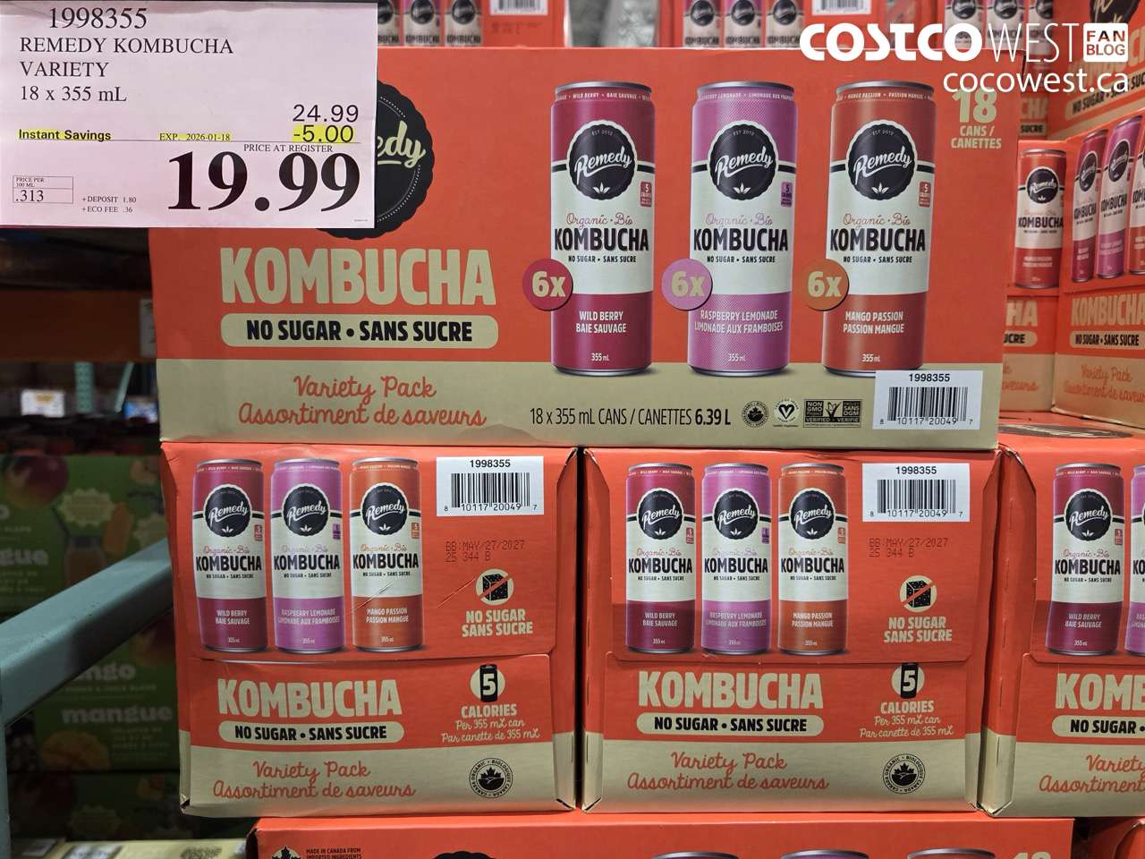 1998355 REMEDY KOMBUCHA VARIETY 18 X 355ML ($5.00 INSTANT SAVINGS EXPIRES ON 2026-01-18) $19.99