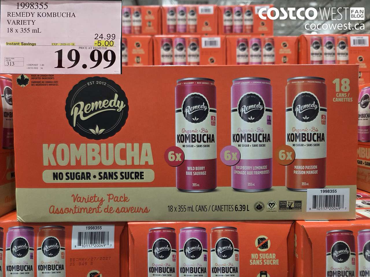 1998355 REMEDY KOMBUCHA VARIETY 18 X 355ML ($5.00 INSTANT SAVINGS EXPIRES ON 2026-01-18) $19.99