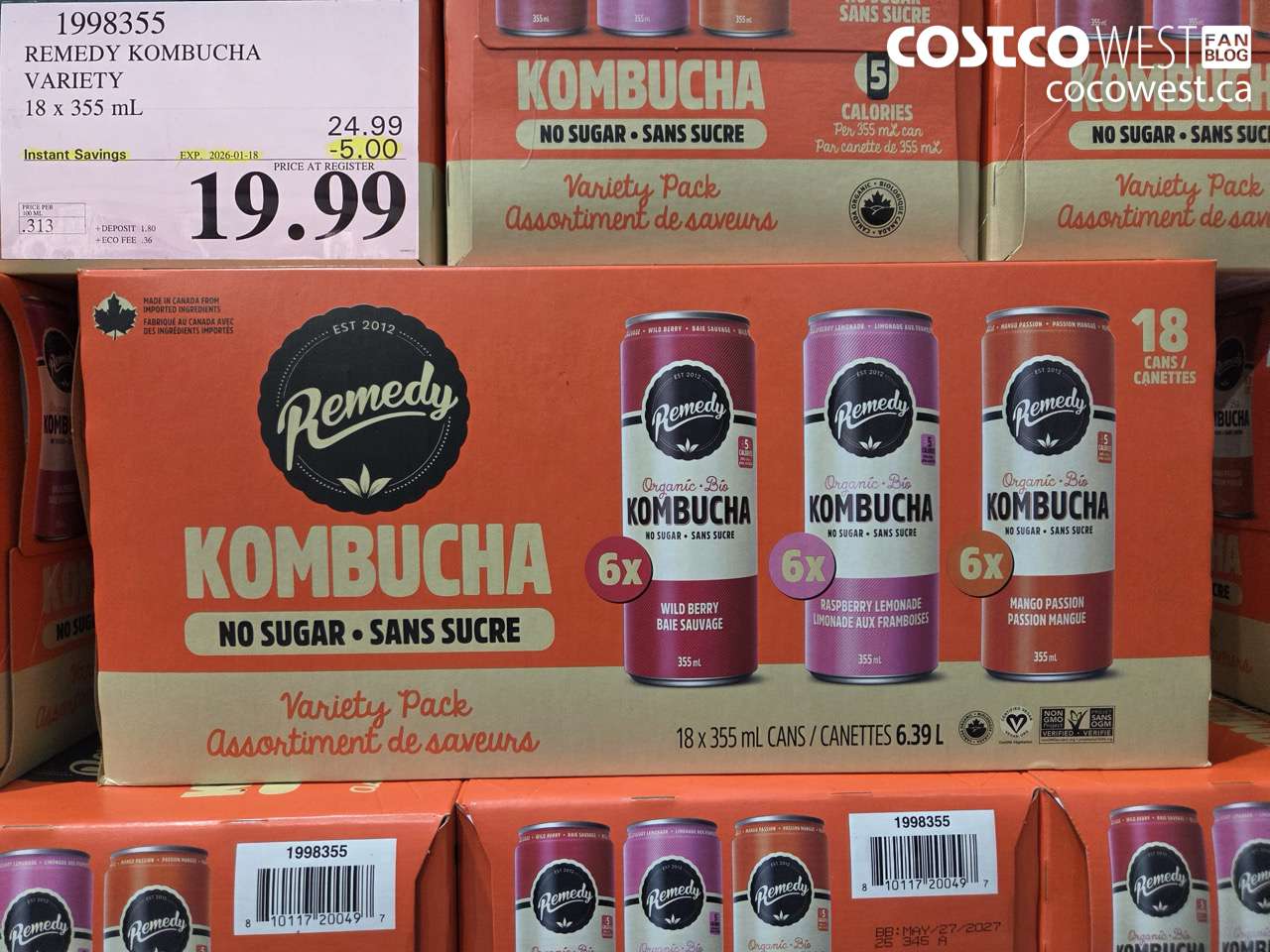 1998355 REMEDY KOMBUCHA VARIETY 18 X 355ML ($5.00 INSTANT SAVINGS EXPIRES ON 2026-01-18) $19.99