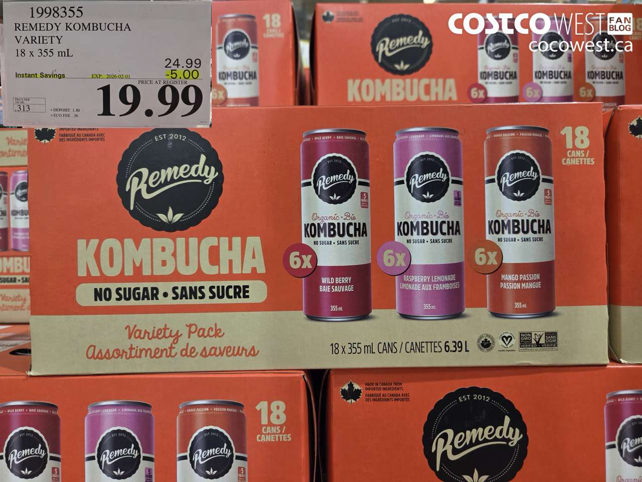 1998355 REMEDY KOMBUCHA VARIETY 18 X 355ML ($5.00 INSTANT SAVINGS EXPIRES ON 2026-02-01) $19.99