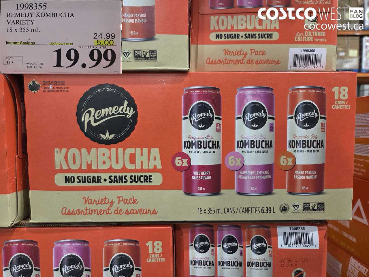 1998355 REMEDY KOMBUCHA VARIETY 18 X 355ML ($5.00 INSTANT SAVINGS EXPIRES ON 2026-02-01) $19.99