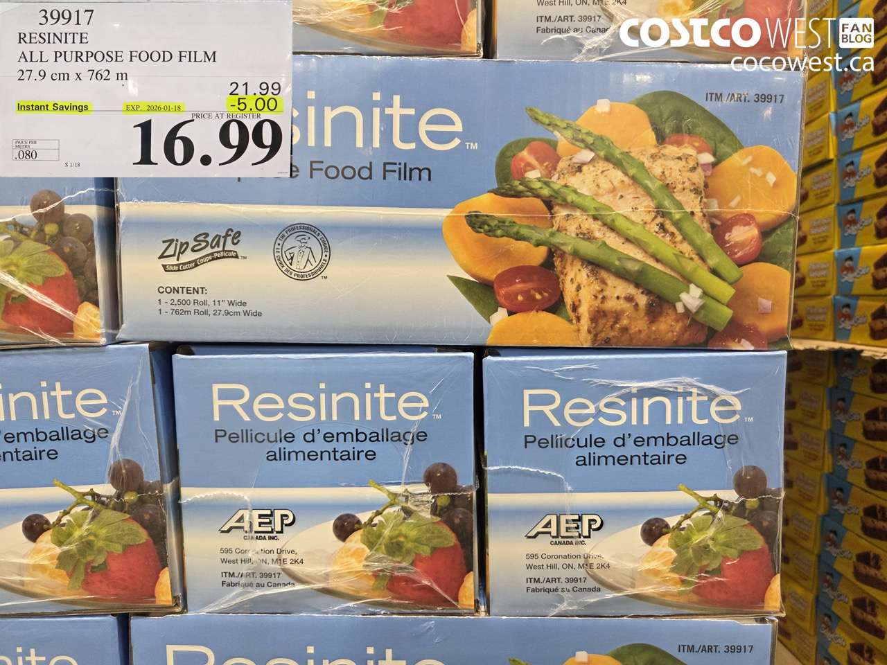 39917 RESINITE ALL PURPOSE FOOD FILM 27.9 CM x 762 M ($5.00 INSTANT SAVINGS EXPIRES ON 2026-01-18) $16.99