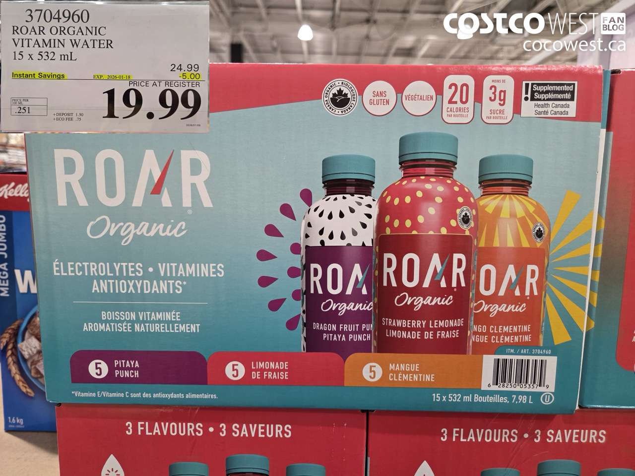3704960 ROAR ORGANIC VITAMIN WATER 15 X 532ML ($5.00 INSTANT SAVINGS EXPIRES ON 2026-01-18) $19.99