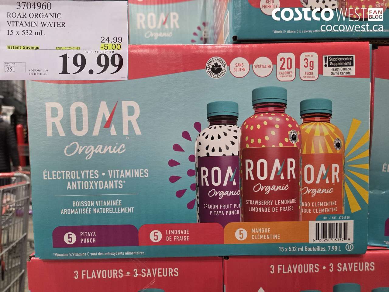 3704960 ROAR ORGANIC VITAMIN WATER 15 X 532ML ($5.00 INSTANT SAVINGS EXPIRES ON 2026-01-18) $19.99