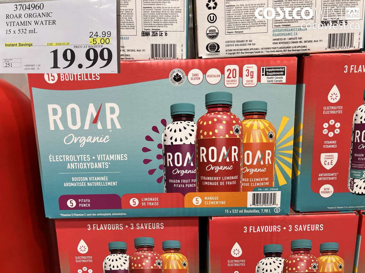 3704960 ROAR ORGANIC VITAMIN WATER 15 X 532ML ($5.00 INSTANT SAVINGS EXPIRES ON 2026-01-25) $19.99