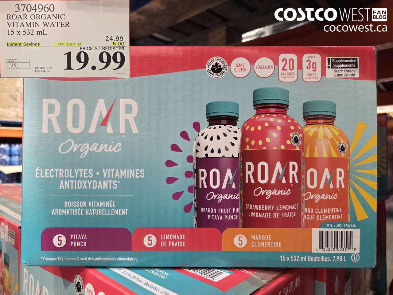 3704960 ROAR ORGANIC VITAMIN WATER 15 X 532ML ($5.00 INSTANT SAVINGS EXPIRES ON 2026-01-25) $19.99