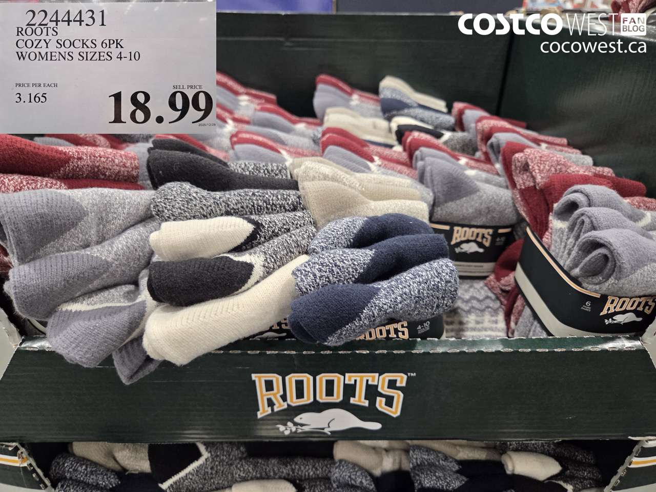 2244431 ROOTS COZY SOCKS 6PK WOMENS SIZES 4-10 $18.99