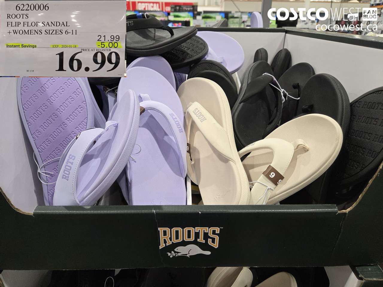 6220006 ROOTS FLIP FLOP SANDAL WOMENS SIZES 6-11 ($5.00 INSTANT SAVINGS EXPIRES ON 2026-01-18) $16.99