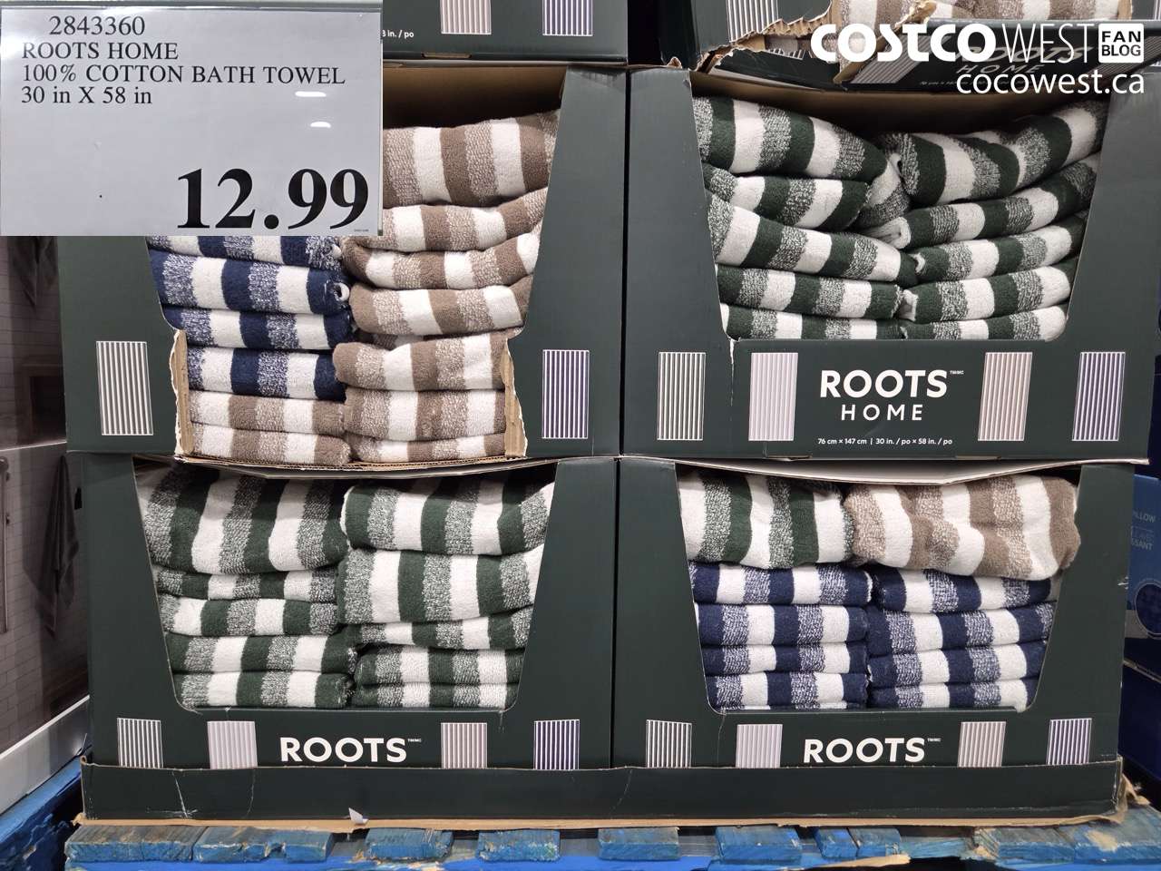 2843360 ROOTS HOME 100% COTTON BATH TOWEL 30 IN X 58IN $12.99