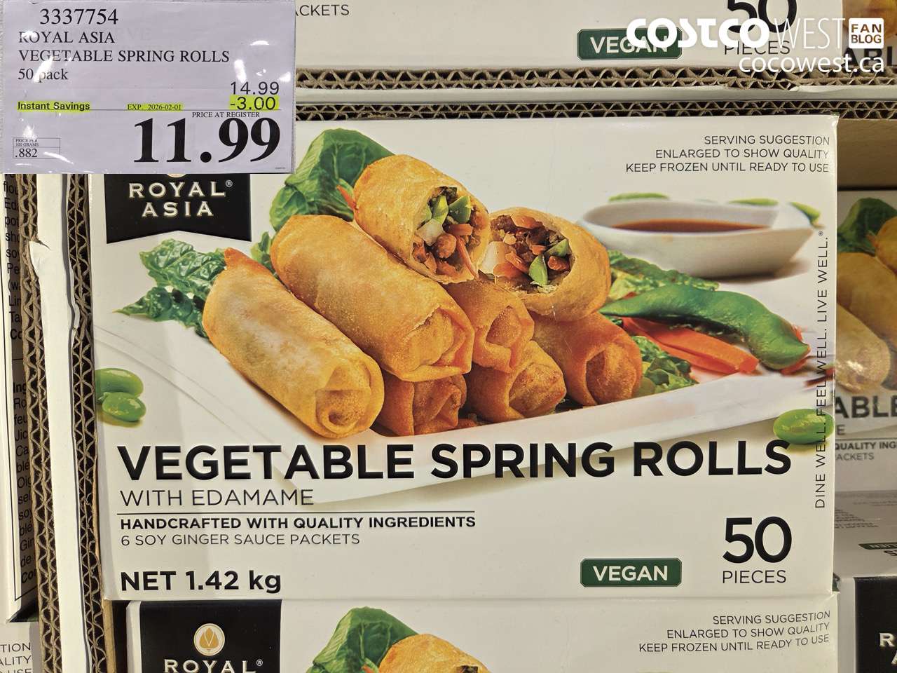 3337754 ROYAL ASIA VEGETABLE SPRING ROLLS 50 PACK ($3.00 INSTANT SAVINGS EXPIRES ON 2026-02-01) $11.99