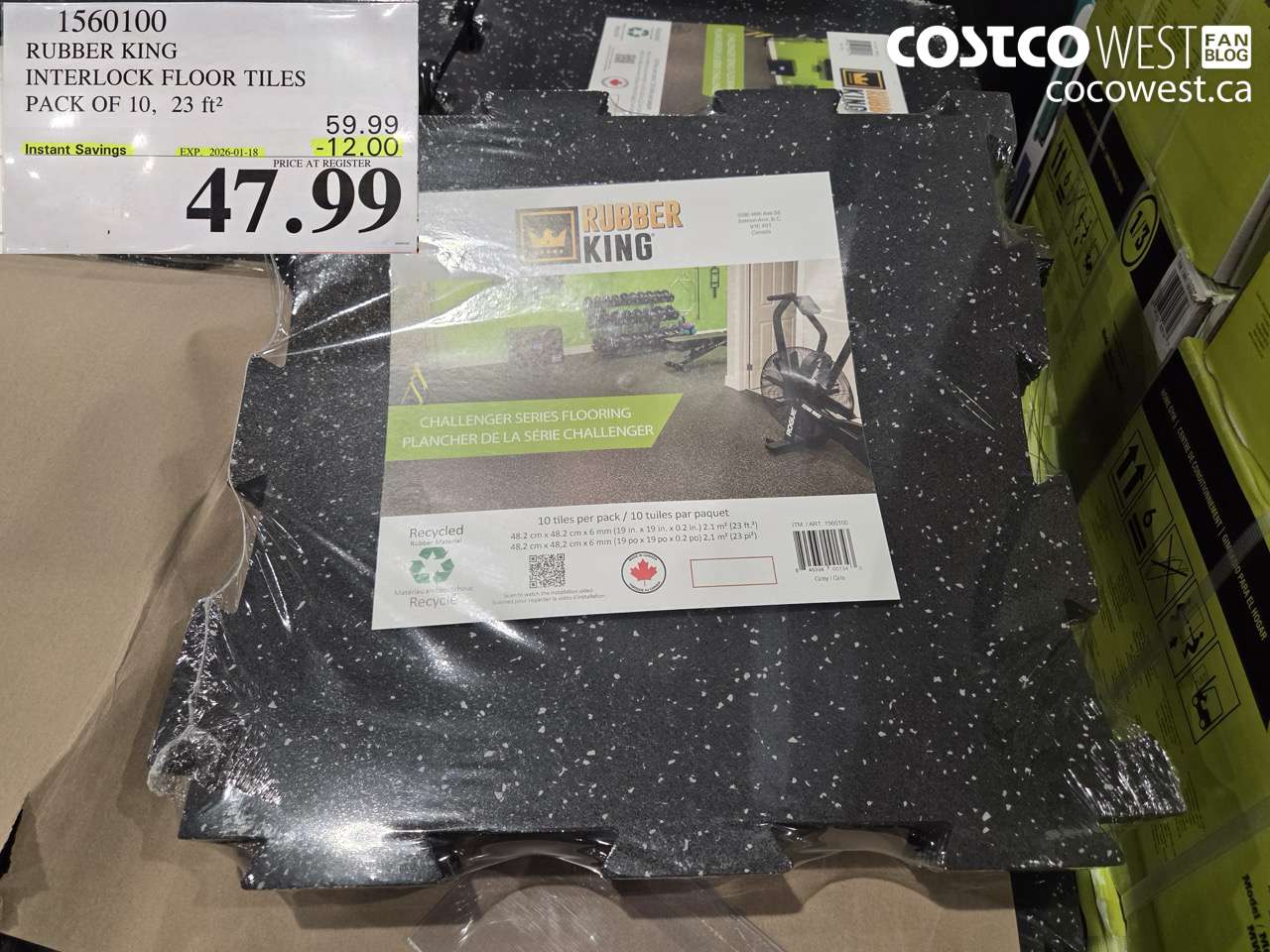 1560100 RUBBER KING INTERLOCK FLOOR TILES PACK OF 10 23FT2 ($12.00 INSTANT SAVINGS EXPIRES ON 2026-01-18) $47.99