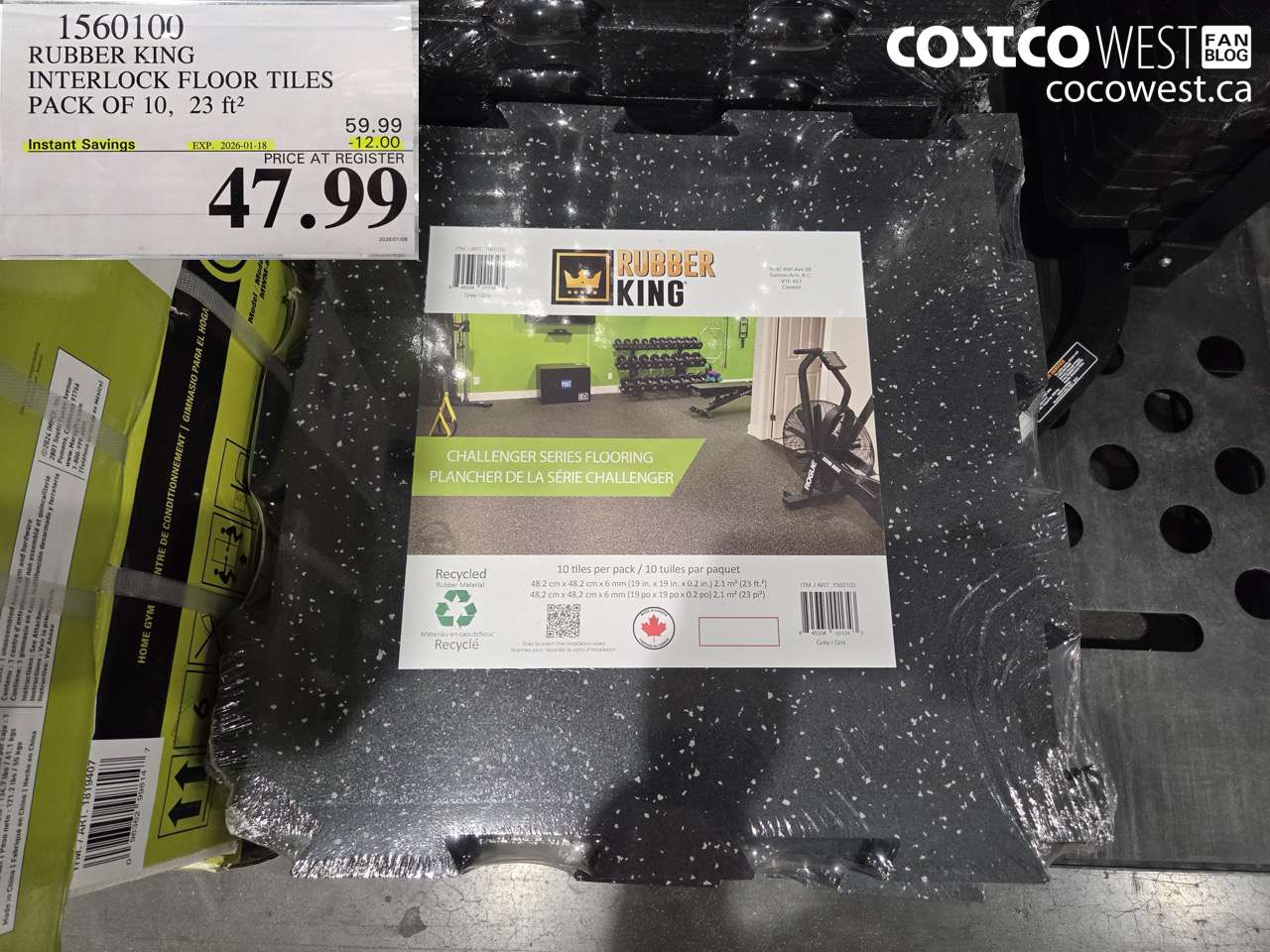 1560100 RUBBER KING INTERLOCK FLOOR TILES PACK OF 10 23FT2 ($12.00 INSTANT SAVINGS EXPIRES ON 2026-01-18) $47.99