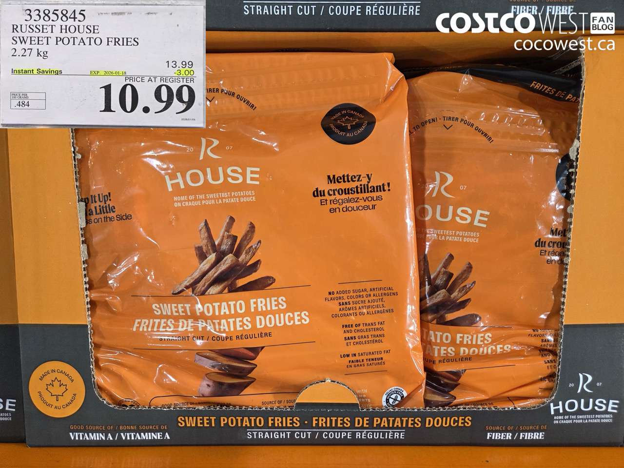 3385845 RUSSET HOUSE SWEET POTATO FRIES 2.27KG ($3.00 INSTANT SAVINGS EXPIRES ON 2026-01-18) $10.99