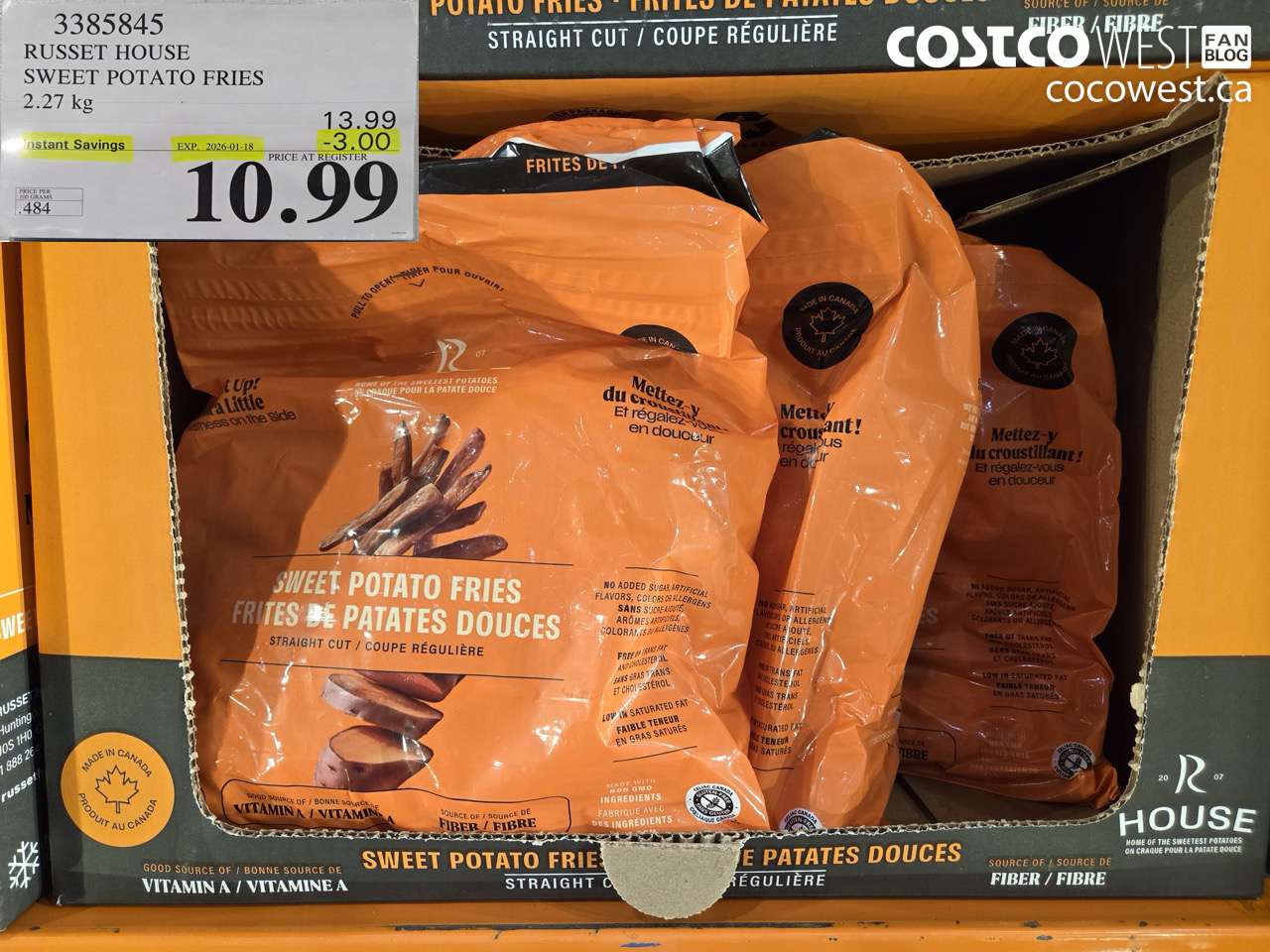 3385845 RUSSET HOUSE SWEET POTATO FRIES 2.27KG ($3.00 INSTANT SAVINGS EXPIRES ON 2026-01-18) $10.99