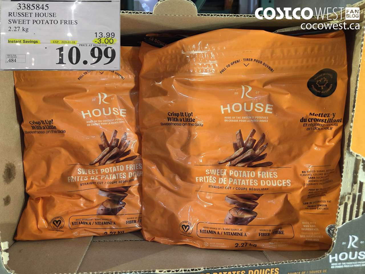 3385845 RUSSET HOUSE SWEET POTATO FRIES 2.27KG ($3.00 INSTANT SAVINGS EXPIRES ON 2026-01-18) $10.99