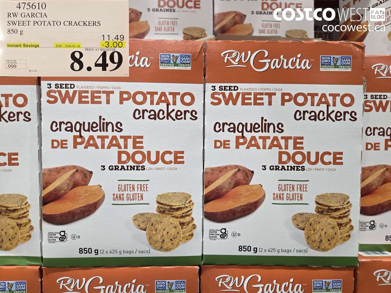 475610 RW GARCIA SWEET POTATO CRACKERS 850 g ($3.00 INSTANT SAVINGS EXPIRES ON 2026-01-18) $8.49