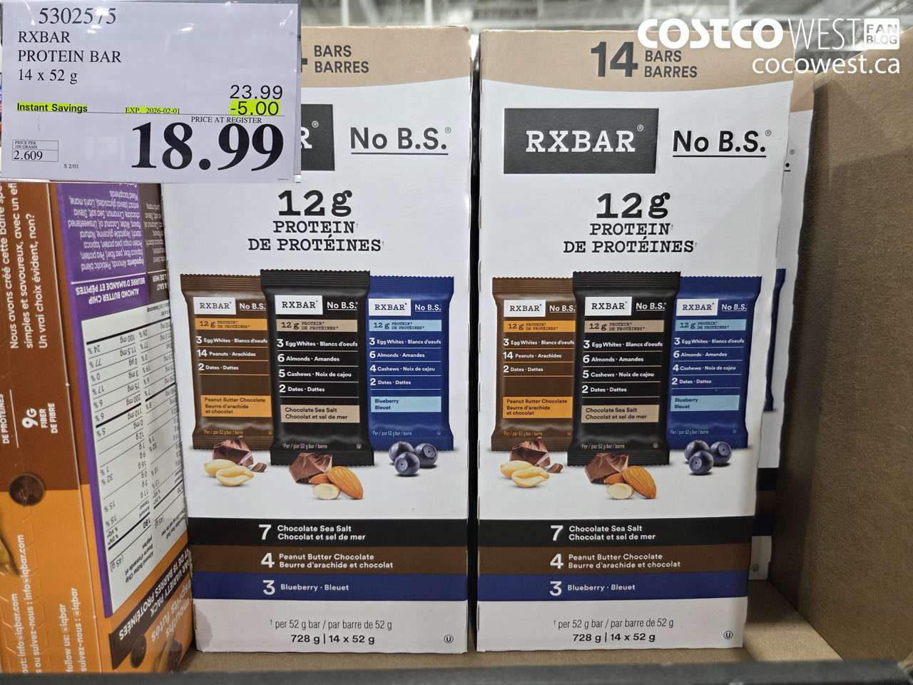 5302575 RXBAR PROTEIN BAR 14 X 52G ($5.00 INSTANT SAVINGS EXPIRES ON 2026-02-01) $18.99