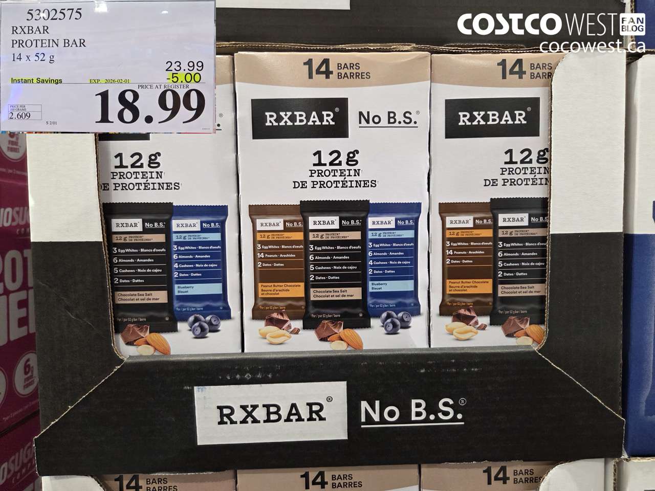 5302575 RXBAR PROTEIN BAR 14 X 52G ($5.00 INSTANT SAVINGS EXPIRES ON 2026-02-01) $18.99