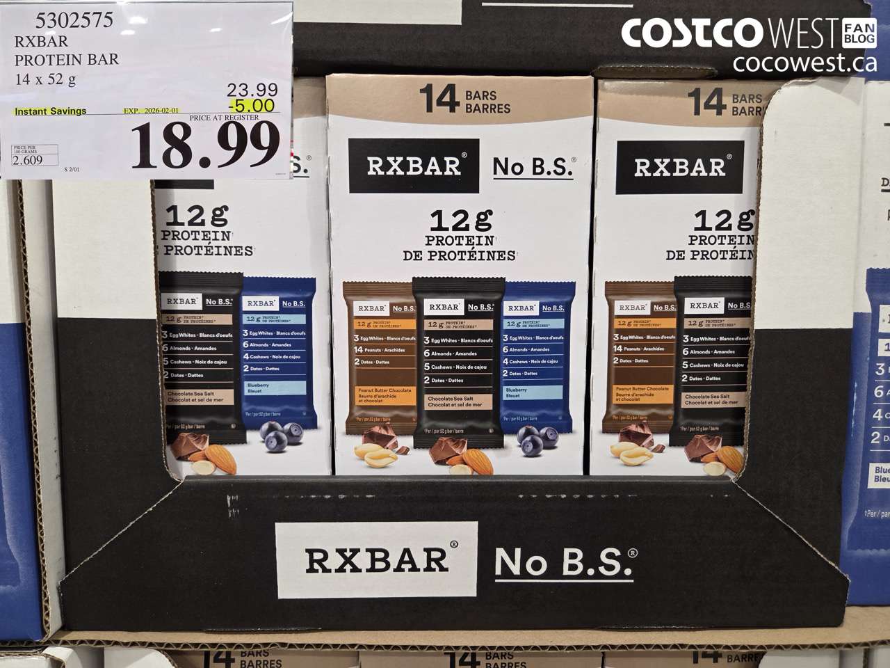 5302575 RXBAR PROTEIN BAR 14 X 52G ($5.00 INSTANT SAVINGS EXPIRES ON 2026-02-01) $18.99