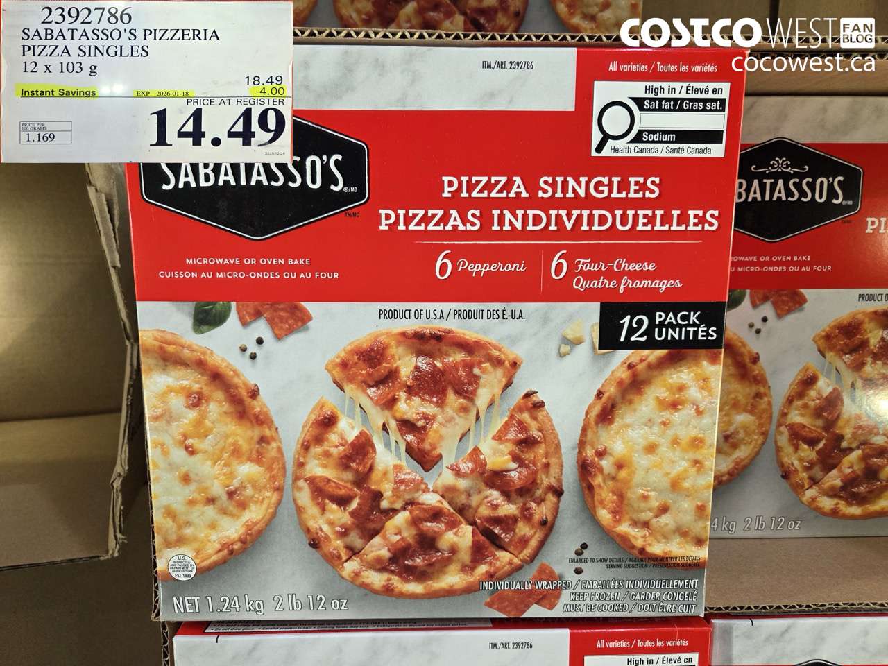 2392786 SABATASSO'S PIZZERIA PIZZA SINGLES 12 X 103G ($4.00 INSTANT SAVINGS EXPIRES ON 2026-01-18) $14.49