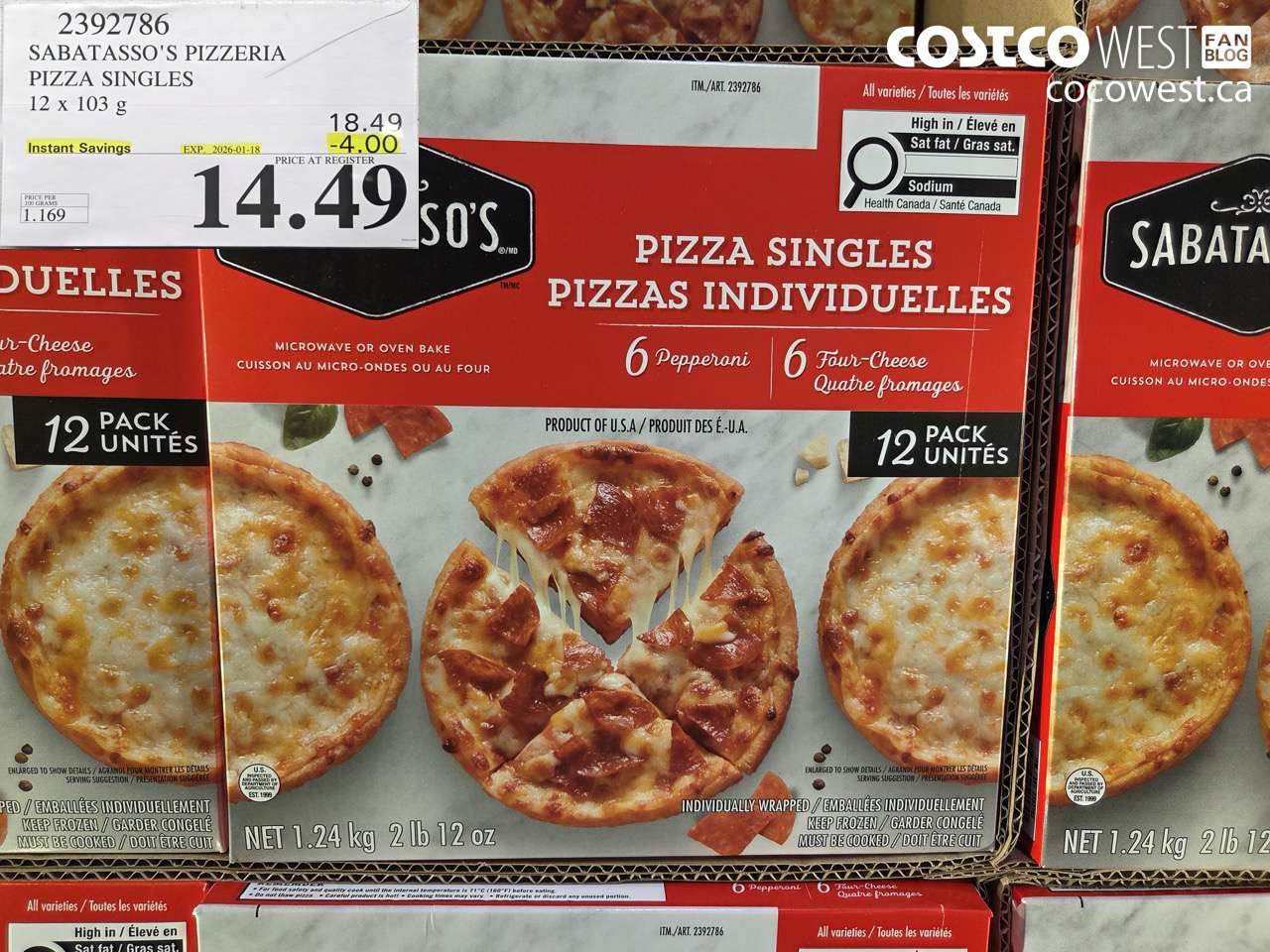 2392786 SABATASSO'S PIZZERIA PIZZA SINGLES 12 X 103G ($4.00 INSTANT SAVINGS EXPIRES ON 2026-01-18) $14.49