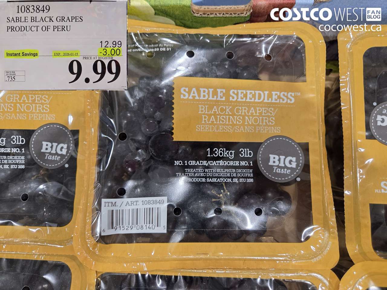 1083849 SABLE BLACK GRAPES PRODUCT OF PERU ($3.00 INSTANT SAVINGS EXPIRES ON 2026-01-15) $9.99
