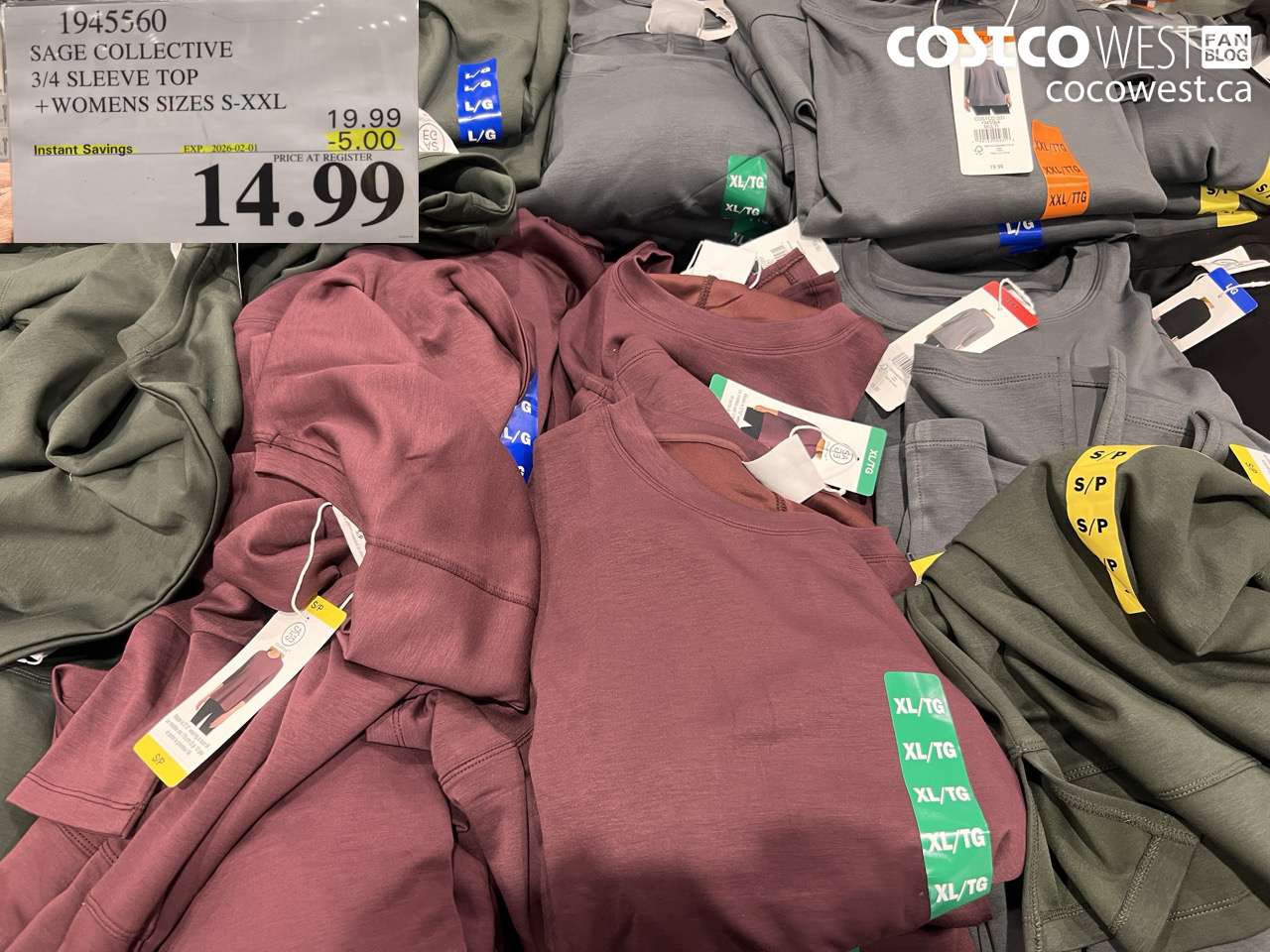 1945560 SAGE COLLECTIVE 3/4 SLEEVE TOP WOMENS SIZES S-XXL ($5.00 INSTANT SAVINGS EXPIRES ON 2026-02-01) $14.99