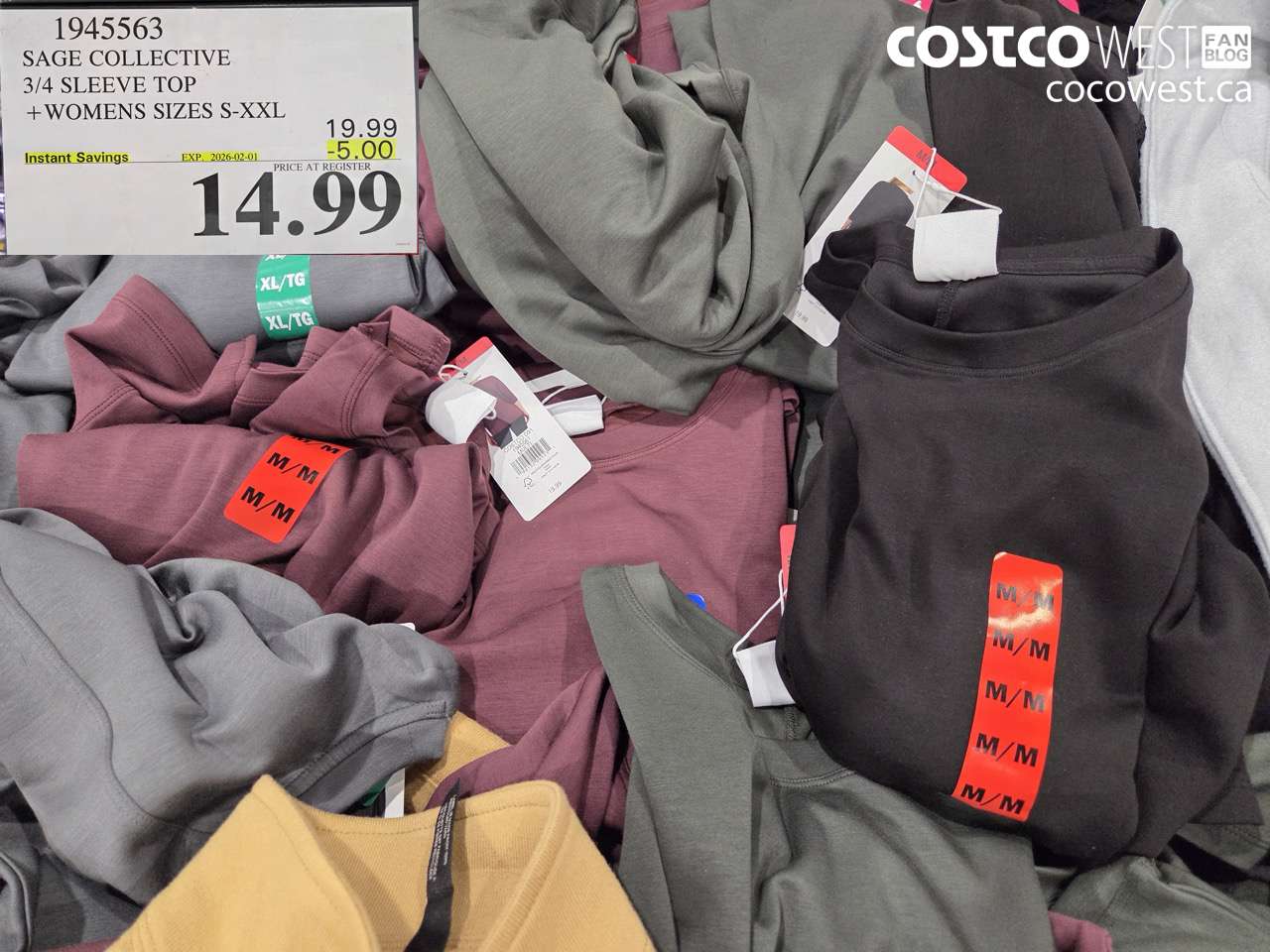 1945563 SAGE COLLECTIVE 3/4 SLEEVE TOP WOMENS SIZES S-XXL ($5.00 INSTANT SAVINGS EXPIRES ON 2026-02-01) $14.99