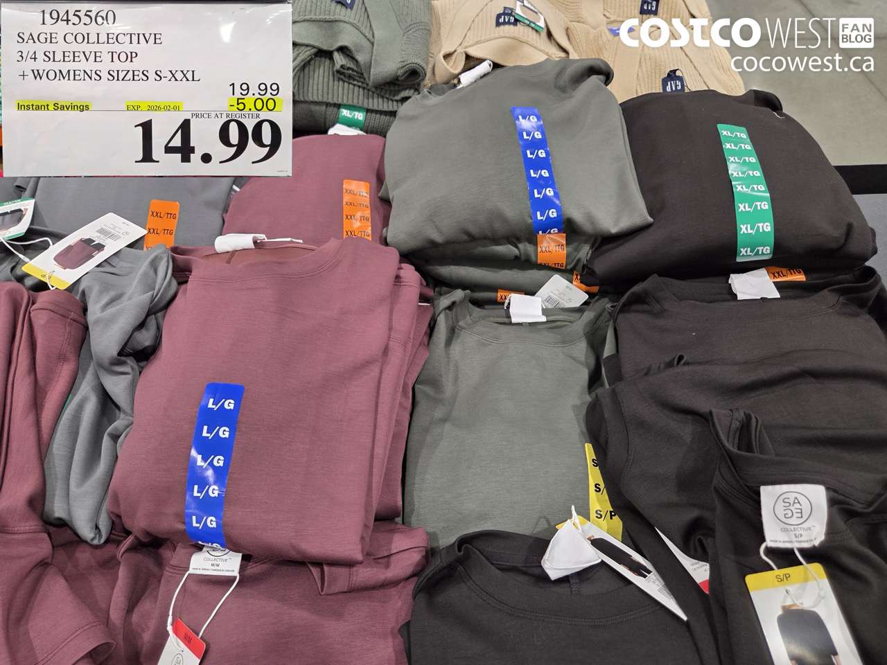 1945560 SAGE COLLECTIVE 3/4 SLEEVE TOP WOMENS SIZES S-XXL ($5.00 INSTANT SAVINGS EXPIRES ON 2026-02-01) $14.99